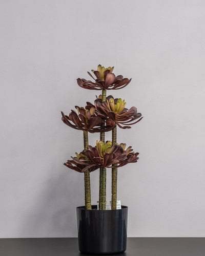 Konstgjord lotus krukväxt i lila melaminkruka – 7 stammar – 53 cm som dekorativ produkt för hem och inredning