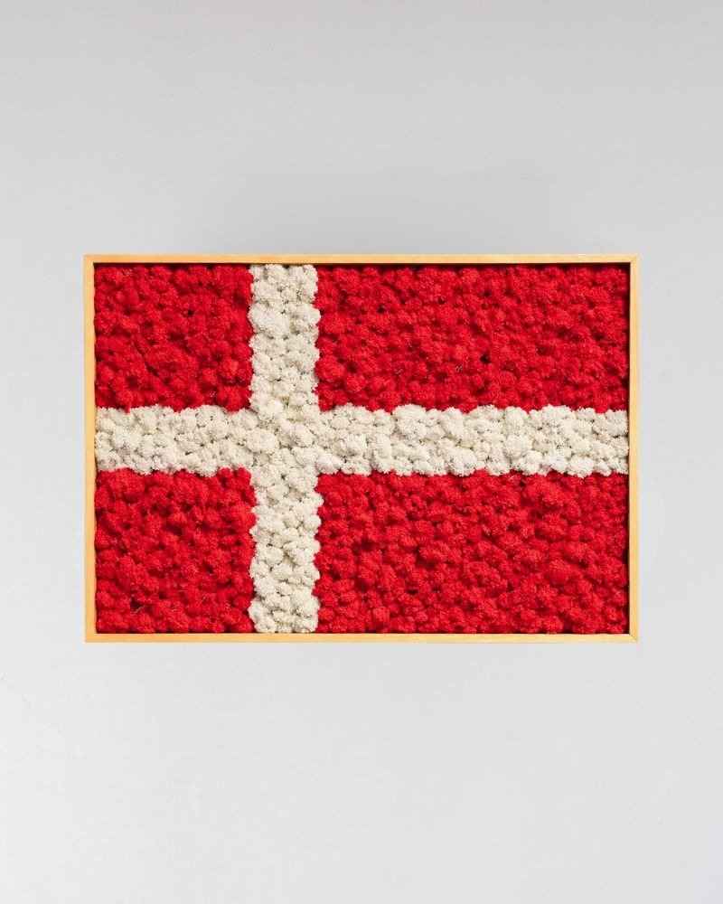 Eksklusivt Mosbillede Danska Flag (Dannebrog) i Ægte Rensdyrlav