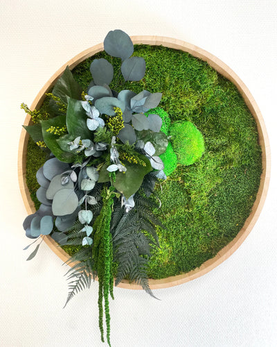 Detaljerad vy av Rund mosstavla Regnskog med naturlig mossstruktur – Q 80 cm
